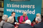 Chancellor George Osborne and Amanda Milling, Pensioner Bond launch near Cannock